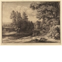 Gruppe von Menschen am Ufer eines Teichs, Blatt 6 der Folge "Landschaften nach Jacques d' Arthois"