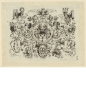 Ein Wappen umgeben von Grotesken, Blatt 5 der Folge "Verschiedene Wappen"