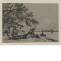 Haus an einem Gewässer mit Segelbooten